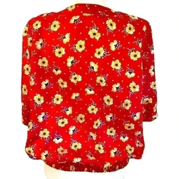 Vintage Notations Red & yellow floral Short Sleeve Button Shirt polka dots M - Picture 2 of 10